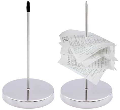 pangutheos 2 Pièces Porte Mémo pour Factures, Alliage Chrome Pique-Note en Métal Amovible Facture Aiguille avec Base Ronde pour Restaurants Bureaux Magasins (Argent)