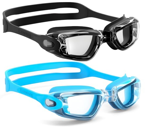 EasYoung Kids Swim Goggles, 2 Pack Swimming Goggles for 3-15 Years Old Children, Quick Adjust Split Comfort Strap, Anti Fog, UV Protection, Waterproof
