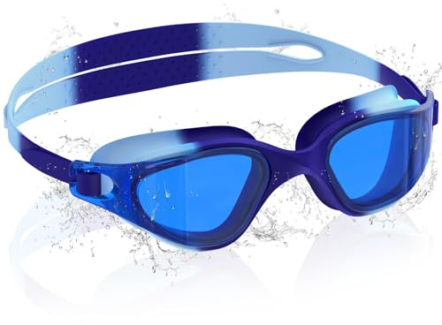 Ambienden Schwimmbrille Kinder, 180° HD Taucherbrille für Kinder 3-14 Jahre, Anti-Fog, UV-Schutz, Schnellverstellung, Silikon-Dichtringe Ohne Leckage, Unisex-Kinder Schwimmbrille für, Dark Blue