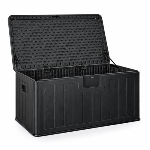 Baúl exterior almacenaje de resina impermeable multiusos 410L | Arcón de jardín resistente a la intemperie | Almacenamiento de cojines, herramientas o juguetes | Cofre organizador con tapa y asas