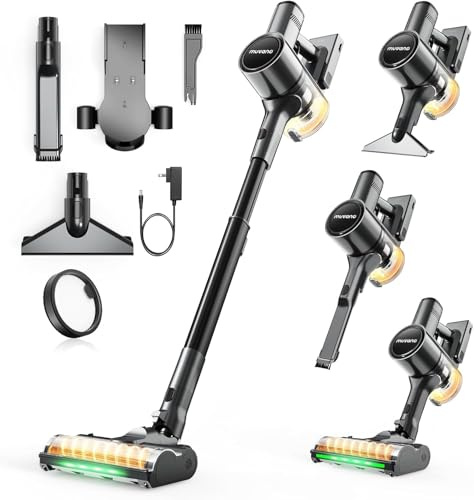 Muvano Cordless Vacuum Cleaners for Home, G26 Vacuum Cleaner, 45KPA Powerful Suction, Up to 60 Minutes, Tangle-Resistant, Rechargeable Stick Vac with Wall Mount for Pet Hair, Hardwood Floors