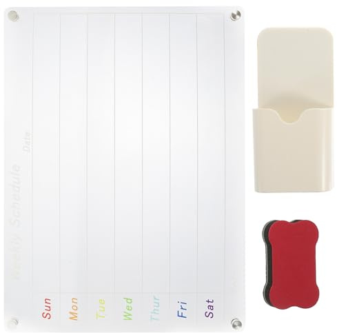 FIXOSHEE Tablero de Planificación Semanal Acrílico Transparente con Superficie Magnética para Frigorífico Borrado Seco Reutilizable para Oficina y Cocina Planificador Calendario Práctico