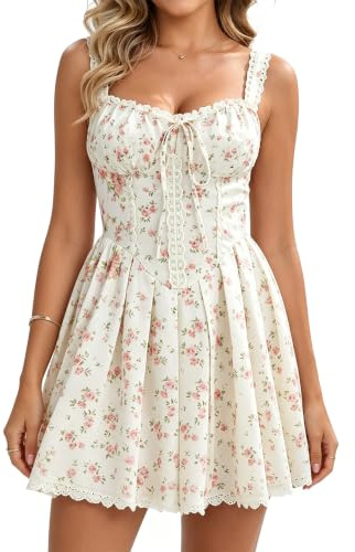 Floral Corset Mini Dress for Women Square Neck Strappy Sundress