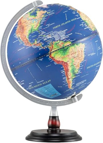 GIANTEX Globe terrestre lumineux de 30 cm avec carte en relief en relief, éclairage LED, affichage du fuseau horaire, base en bois antidérapante, globe géographique pour étudiants, éducation