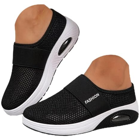 Women's Sandals Summer Flat Sandals Knitted Mesh Slippers Casual Shoes Comfortable Elegant Non-Slip Rehabilitation Sandals Orthopaedic Ultra Cushion Non-Slip Sandals, black, 8 UK