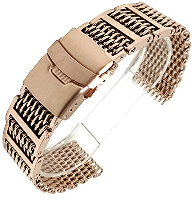 Justerbar Mesh rostfritt stål klocka rem, Flerfärgad 20-24 mm massivt rostfritt stål Mesh vikarmband(Rose Gold)