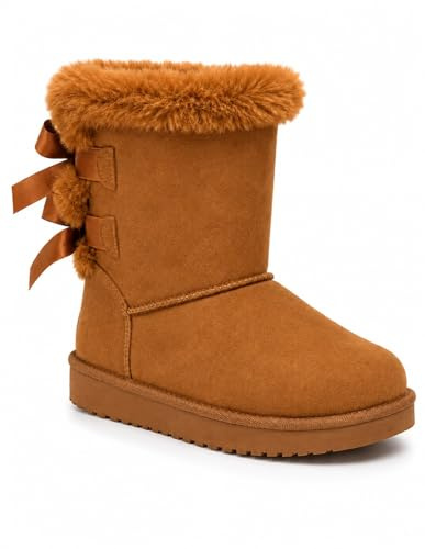 Bottes fourrées chaudes femme avec ruban satiné et fourrure synthétique