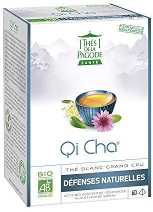 Thés de la Pagode - Thé Qi Cha - Thé Blanc Bio Grand Cru - Booste les Défenses Immunitaires - Aux Arômes Naturels de Bergamote et d’Orange - Boîte de 60 infusettes - 120 Grammes