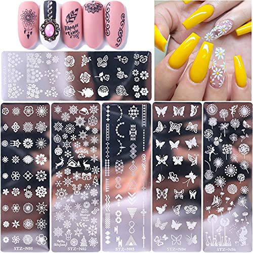 Luvadeyo Nagelstempel-Set mit 6 Nagelschablonen, für Nail Art, für DIY Nail Art Nagel Stamping Set Schablonenplatten für kreative Maniküre
