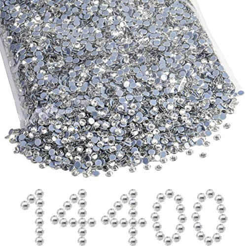 BEADSLAND Hotfix - Diamantes de imitación a granel, 14400 piezas de cristal Hotfix para manualidades, ropa, decoración de bricolaje, cristal, blanco, SS10, 2,7 – 2,9 mm…