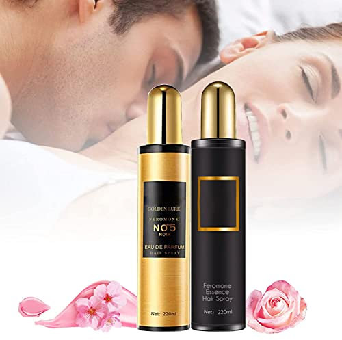 2023 Best L'UODAIS Golden Lure Feromon Haarspray, Golden Lure Pheromon Haaröl, Haarpflege Essential, Langanhaltendes Golden Lure Haarparfümöl, Perfectly Fusion Körperduft (Black+Gold)