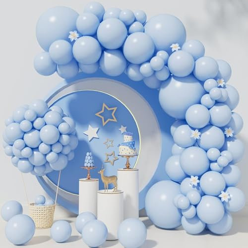 Arco de globo azul, kit de guirnalda de arco de globo de látex pastel azul de 102 piezas para fiesta de cumpleaños, boda, baby shower, baby shower, decoración de boda