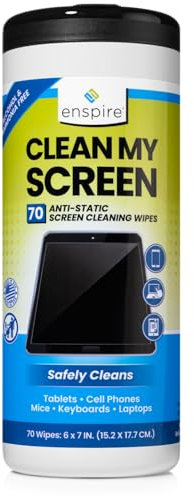 enspire; Clean My Screen; Anti-Static Screen & Electronics Cleaning Wipes; 70 Count Tub (905105)
