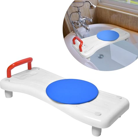 CEEDIR 75,5 x 34 cm badkarsbräda med roterande skiva badkarssäte för seniorer justerbar 41–63 cm badkar sittbräda för badkar duschbräda stol för badrum – rött handtag