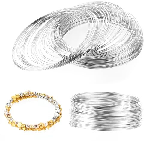 Jeffdad 100-Schleife Armband Memory Wire, 6 cm Metallringe zum Basteln Beading Draht Armbanddraht für Draht DIY Schmuckdraht Set Memory Steel Wire Für Armbandherstellung Handwerk Zubehör Deko(Silber)