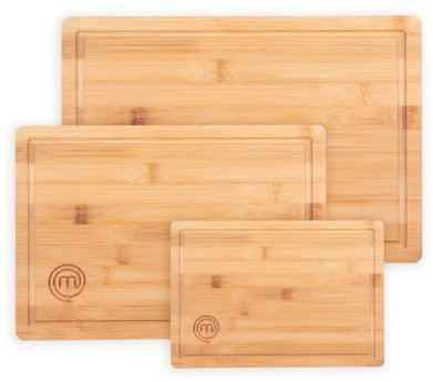 MasterChef Planches à Découper Bambou, Lot de Planche à Découper Bois de Couleur - 38cmx27,5cm / 34cmx23,5cm / 23cmx15cm, Antibactérien Surface Idéal pour la Découpe Pain, Légumes, Fruits & Viande