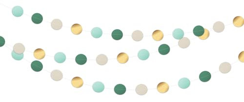 Décoration de fête Vert, 4M de points vert forêt Guirlande en papier Décoration Vert Or Ficelle Suspendu Fond de fête Guirlande en papier Guirlande de fanions Vert Lampions Vert Serpents à air Vert po