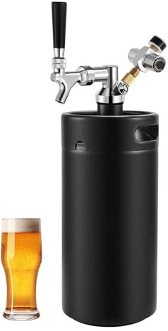 128oz Draft Beer Dispenser - Mini Beer Keg for Home Bar, Pressurized Stainless Steel Portable Beer Growler Tap System, Mini Kegerator, Beer Gifts For Men and Beer Lovers (Matte Black)