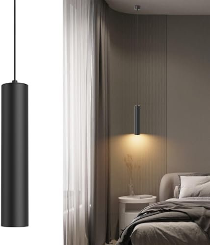 Klighten Pendelleuchte GU10 Zylinder, Hängelampe LED mit Leuchtmittel 5W 472LM, Hängeleuchte Höhenverstellbar Pendellampe für Küche Nachttisch Esstisch Wohnzimmer, Warmweiß 3000K, 30cm, Schwarz