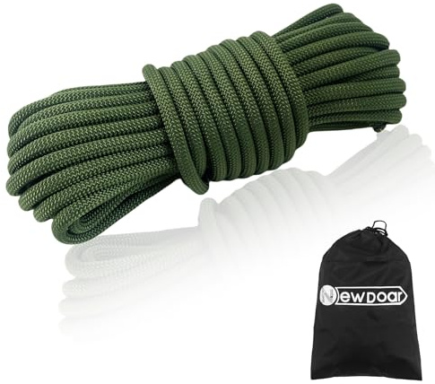 NewDoar Corda per esterni, 18 KN, 10 mm, ad alta resistenza, doppia treccia, multifunzionale, per campeggio, escursionismo, pesca, trasporto di carichi, amache, tende (verde militare, 10 mm, 6,1 m)
