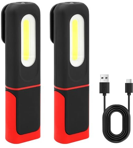 2 LED Arbeitsleuchte Werkstattlampe,Taschenlampe Aufladbar,Notlicht COB Handlampe mit Magnet Clip für Auto Reparatur Werkstatt,COB Arbeitsleuchte,LED Handlampe Wiederaufladbare mit USB Ladungskabel