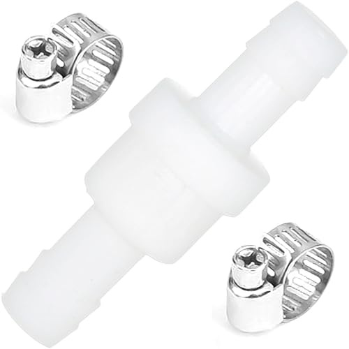 10 mm inline-backventil med 2 slangklämmor, återflödesförebyggare för tvättmaskiner, torktumlare, för vatten, flytande luft, bränsle, gas
