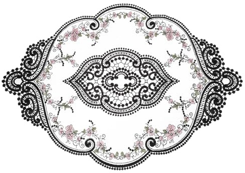 QUARKZMAN Napperon Rétro en Dentelle 12x17 Pouces Napperons De Table Noir | Dentelle Française, Ovale Brodé, Dessous De Tasse Pour Mariage Maison