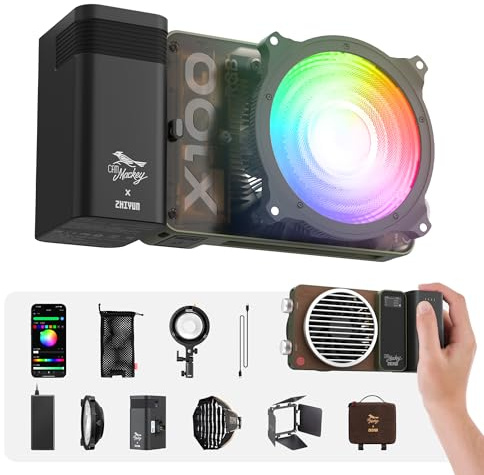 ZHIYUN MOLUS X100 RGB Pro V2 Versión Mejorada, luz de Video LED de 100 W con App [Oficial],luz Continua de Estudio COB portátil,Iluminacion Video Continua con CRI ≥95 de 2500 K a 10 000 K, TLCI ≥97
