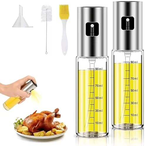 Oil Sprayer for Cooking, 2 Pack Portable & Reuseable Oil Sprayer, for Olive Oil, Vinegar, Wine & Sauce, Kitchen Accessories for Grilling, Roasting, Salad, Airfrying, Baking, BBQ, Frying, Camping