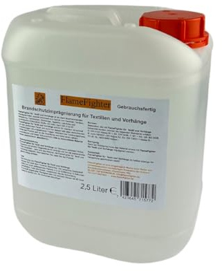 FlameFighter - 2,5 Litres Imprégnation Ignifuge pour Textiles et Rideaux – Produit de Protection contre l'Incendie – Test de Propagation du Feu Réussi – Classe de Protection Incendie 1 – DIN 4102 B1.