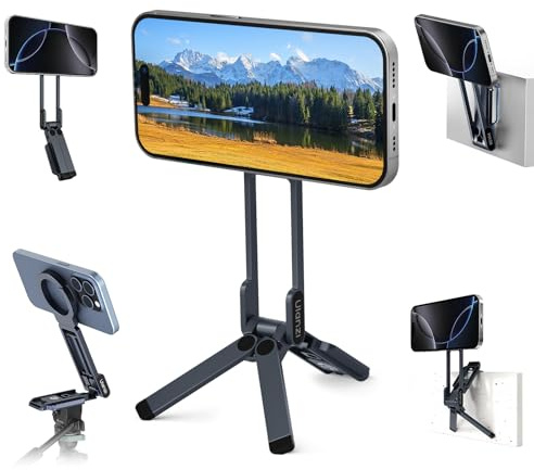 ULANZI Magnetic Phone Tripod for iPhone, MA38 Portable Phone Holder Mini Tripod for Magsafe with Double-Sided 1/4'' Screw Arca Uka Port Foldable Hook for iPhone 17/16/15/14/13/12, Travel Vlog Black