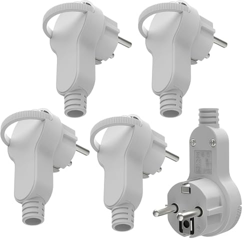 GOEDCH Connettore piatto: 5 pezzi bianco con contatto di protezione, spina angolare da 250 V, spina di alimentazione con manico pieghevole, spina piatta Schuko, spina europea per cavi fino a 3 x 1,5