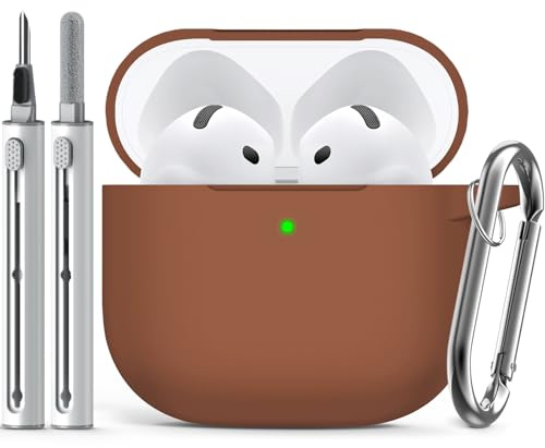 Inesore Compatible with Airpods 4 Case Cover,Silicone Protective Case for Apple Airpods 4 Active Noise Cancellation, Support Wireless Charging and Front LED Visible, with Cleaner Pen,Brown