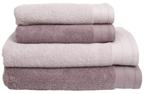 LA MALLORQUINA Set de 4 Toallas de baño 100% Algodón cardado - LMQ LMQ Lila y Malva (Pack 2 Toallas Lavabo 50x100cm + 2 Toallas Ducha 70x140cm) | Juego de Toallas de Baño, Hotel, Gym, SPA