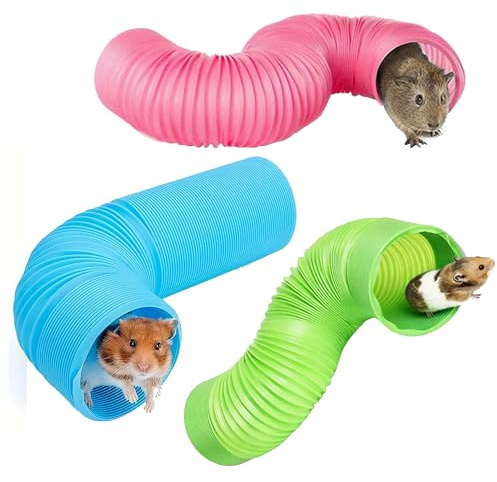 Yuelulala 3pcs Hamster Fun Tunnels Pet Mouse Adjustable Plastic Tube Guinea Pig Tunnel Collapsible Tube Hideaway Training Hideout Pet for Chinchillas Rats Ferrets Dwarf Small Animals (A244-3)