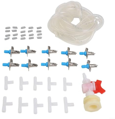 Zeroupshop Kit de riego automático para conejos, con 10 bebederos, manguera de 5 m y conector de cubo, sistema de alimentación de codornices para aves de corral, para jaulas de animales pequeños