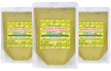 Yauvanya Original Indian Pure and Natural Henna (Mehndi) för hår - 3X100 g