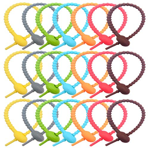 AYWFEY 21 Pièces Cravates Attaches de Câble en Silicone, Cravate Torsadé en Coloré, Réutilisable Organisateur de Gestion Des Enroulements de Cordons de Câbles, Attaches pour Sacs Alimentaires, 21 cm