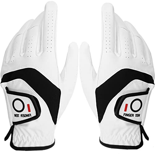 Paire de gants de golf pour homme main gauche et droite en cuir cabretta toutes saisons, imperméables, respirants, résistants à l'usure, durables, flexibles et confortables (ML, blanc/noir)