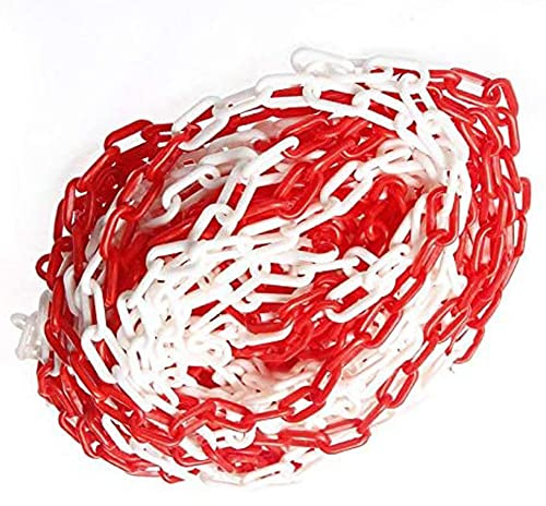 Haobase Kunststoffkette Absperrglied Warnsicherheit Parkplatz Kunststoffkette für Menschenmengenkontrolle, Verkehr, Warteschlangen (Rot & Weiß, 6 mm x 25 m)
