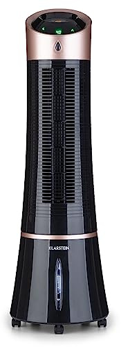 Klarstein Ice Smart Skyscraper Climatizador Evaporativo 4 en 1 – Ventilador, Enfriador & Humidificador, 210 m³/h, Control App & Alexa, Depósito 6L, Ionizador, 3 Velocidades, Oro rosa metálico/Negro