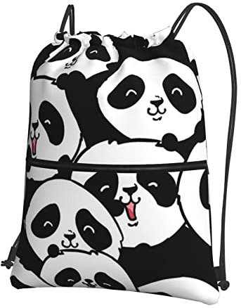 EVANEM Ukrainischer Rucksack mit Kordelzug und Reißverschluss, verstellbar, wasserdicht, für Fitnessstudio, Sport, Reisen, Camping, Panda-Muster, One size