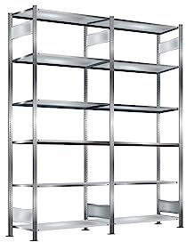 Oswald Transportgeräte Steckregal, verzinkt, Breite 2 m, Höhe 2,5 m, Tiefe 0,6 m, 6 Böden, Fachlast 150 kg, beidseitig