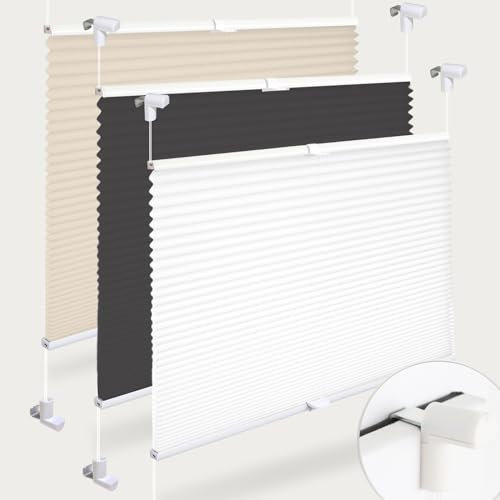 Plissee ohne Bohren Plissees Klemmfix 80 x 130 cm (BxH) Weiß HOHE QUALITÄT - LANGLEBIG Easyfix klemmträger Plissee Tür & Fenster
