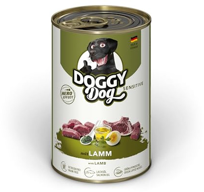 DOGGY Dog Paté Agneau Sensitive, 6 x 400 g, Nourriture Humide pour Chien, sans céréales, avec Huile de Saumon et Moule aux orles Vertes, Aliment Complet particulièrement Bien toléré, fabriqué en