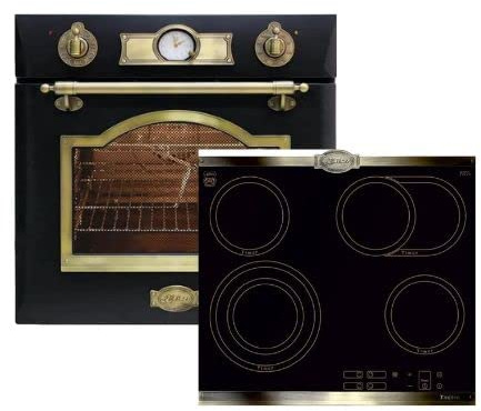 Spis Autark Kaiser Empire svart/elektrisk inbyggd ugn EH 6355 Em High Light glaskeramisk häll, 60 cm med metallplattor brons/roterande spett, självrengöring