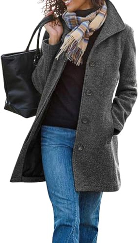 chouyatou Women's Winter Wool Blend Pea Coat Single Breasted Stand Collar Casual Trench Coat Overcoat (XX-Large, Grey)