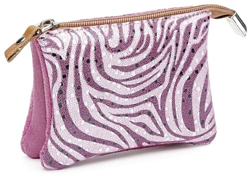 Blanck Monedero Tarjetero Piel Doble Fuelle Cebra Fucsia Mujer. Cierre Cremallera con Tirador. 2 Compartimento. Medidas 11,5 x 8,5 x 2,5 cm y 57 gr. Ideal para Cualquier Bolso. Fabricado en España.