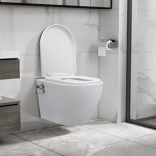 Hommdiy Wand WC ohne Spülrand mit Bidet-Funktion Spülrandlos Absenkautomatik Softclose Hänge Toilette Bidet Taharet Badezimmer Keramik Weiß