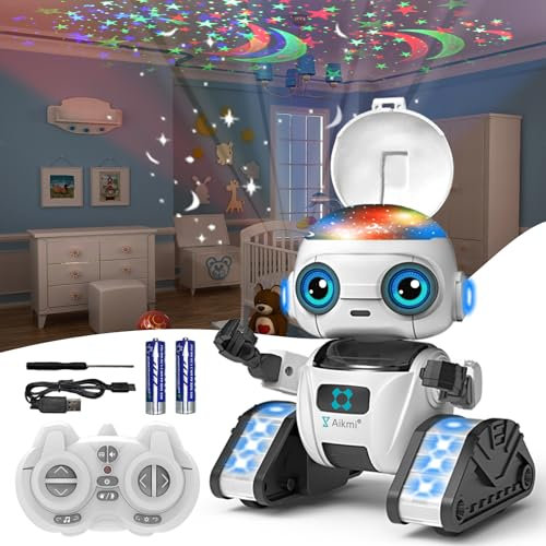 Robot Enfant Jouet, Robot Télécommandés Rechargeables avec Veilleuse Projecteur Ciel Etoile, Capteur de Geste, Musique, Jouet Enfant Garçons et Filles 5 6 7 8 Ans Cadeau d'anniversaire
